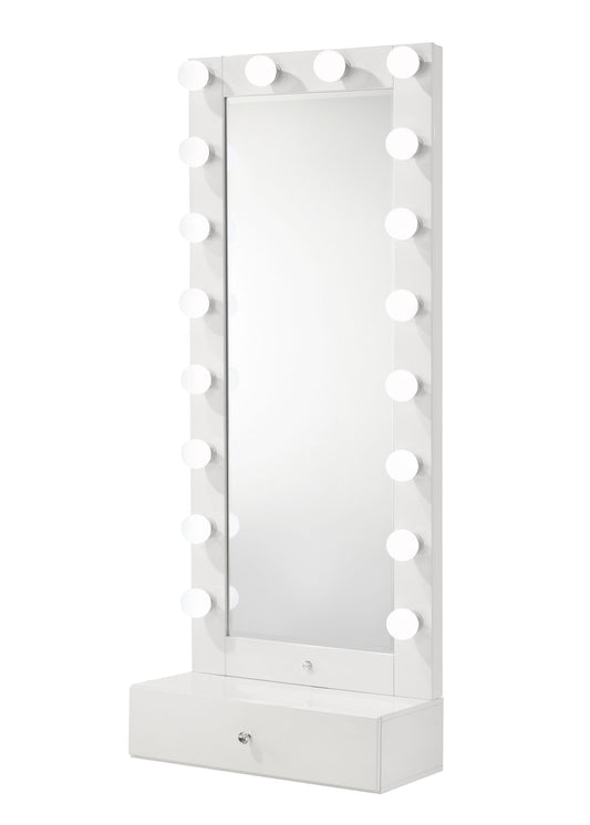 Luxo - Tall Lighted Drawer Vanity Mirror - White