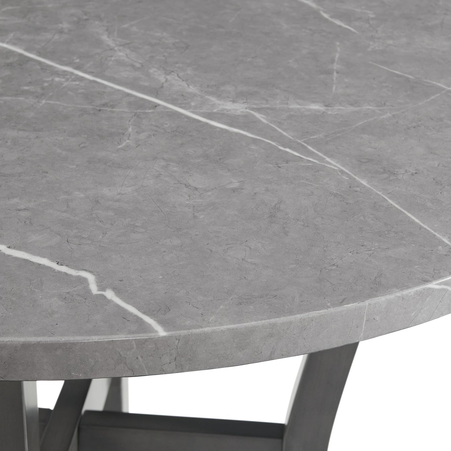 Ambridge - 5 Piece Round Counter Set With Faux Marble Top - Brushed Gray