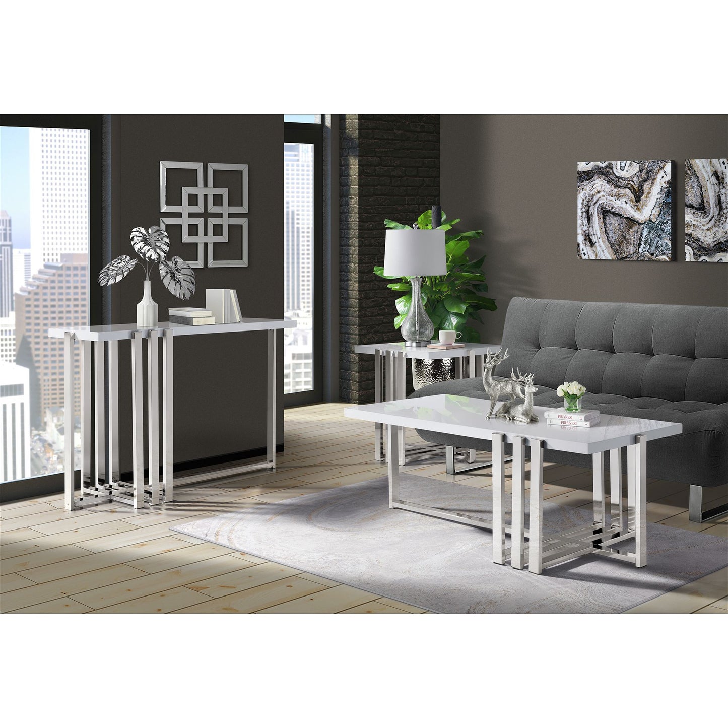 Cable - End Table - White / Silver