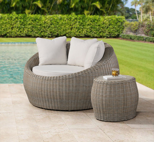 Ollie - Cuddler Chair And End Table - Tan And Olefin White Cream