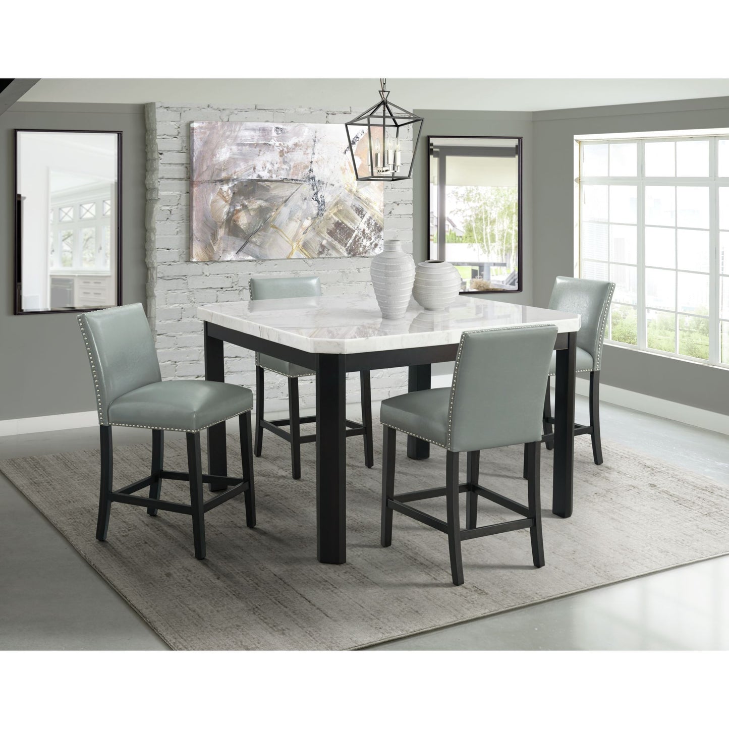 Francesca - 5 Piece Square Counter Dining Set (Table & Four Chairs) - White Marble