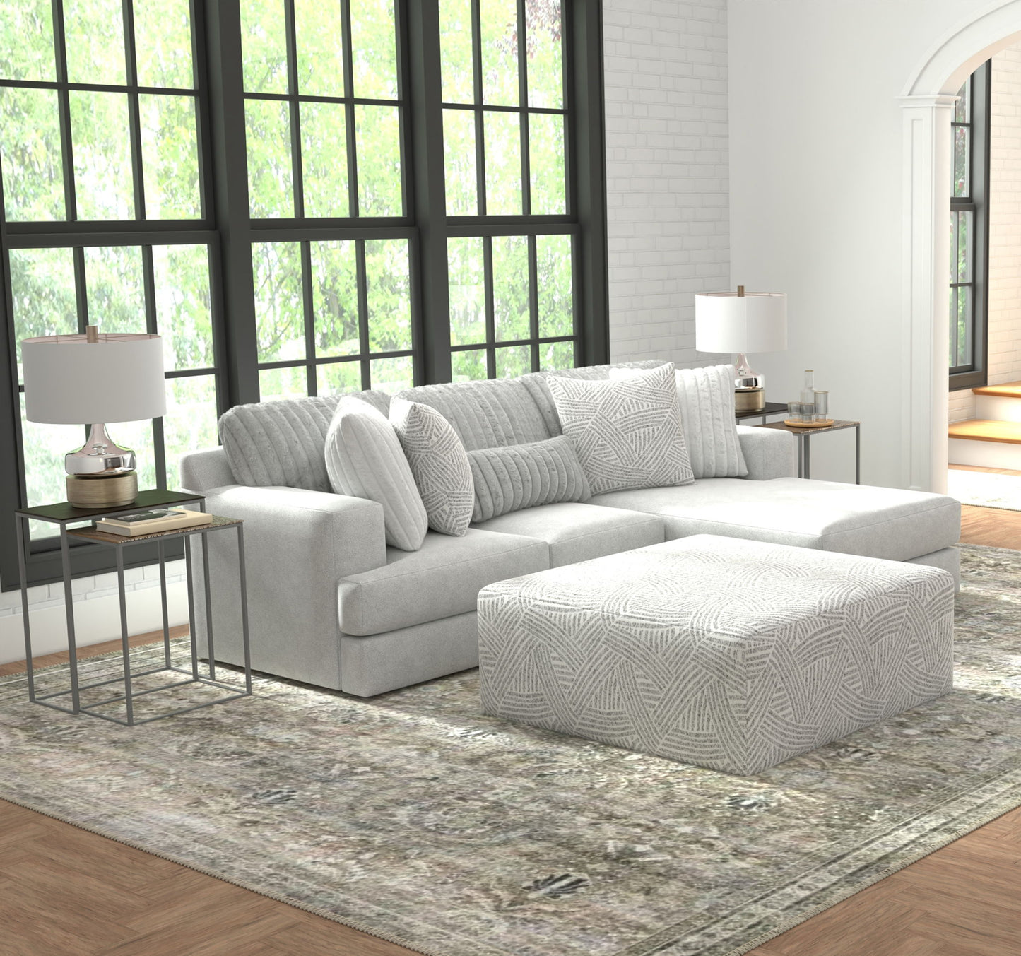 Logan - Upholstered Sectional With Comfort Coil Seating - 46" Cocktail Ottoman And Accent Pillows Included