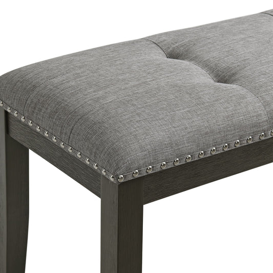 Everdeen - Bench With Gray Fabric and Nail Heads - Charcoal
