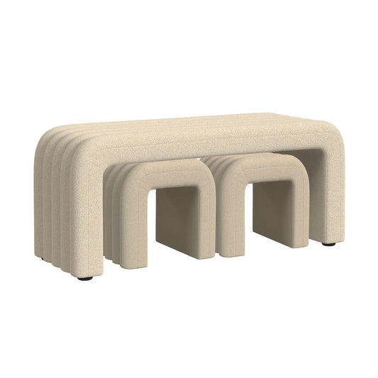 Seqouia - Bench With 2 Stools - Cream