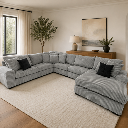 Light Gray Oversized Corduroy Modular Sectional — 9 Configurations