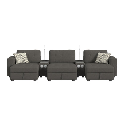 Options One - Living Room Set Sectional With Media Console And 3 Ottomans