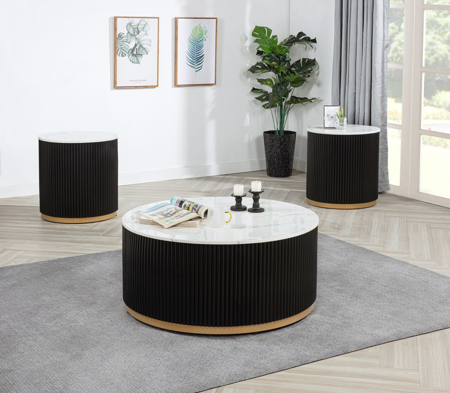 Kara - Coffee Table With Casters - Black / White