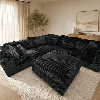 Black Oversized Corduroy Modular Sectional — 9 Configurations