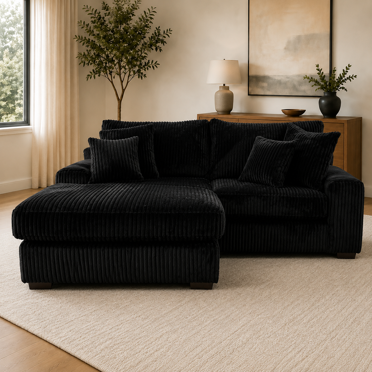 Black Oversized Corduroy Modular Sectional — 9 Configurations