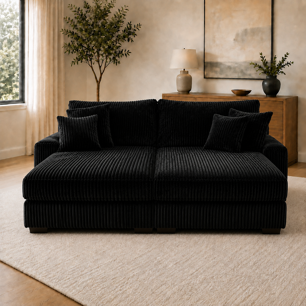 Black Oversized Corduroy Modular Sectional — 9 Configurations
