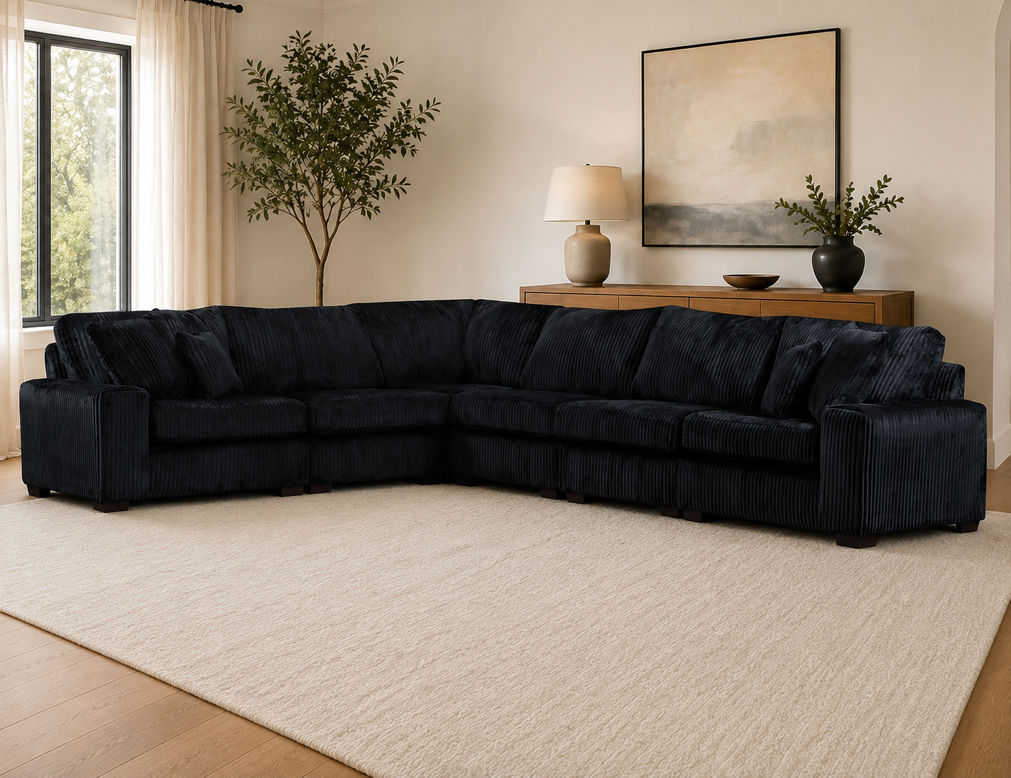 Black Oversized Corduroy Modular Sectional — 9 Configurations