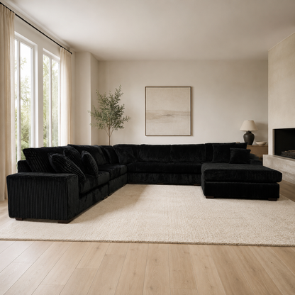 Black Oversized Corduroy Modular Sectional — 9 Configurations