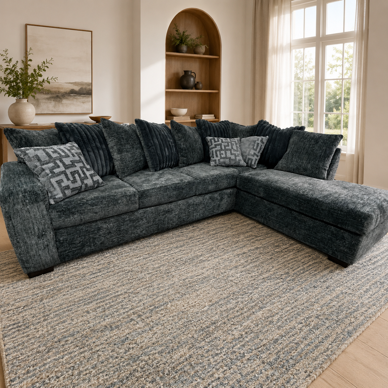 Galactic 2-Piece Sectional in Dark Gray in an inviting contemporary living room