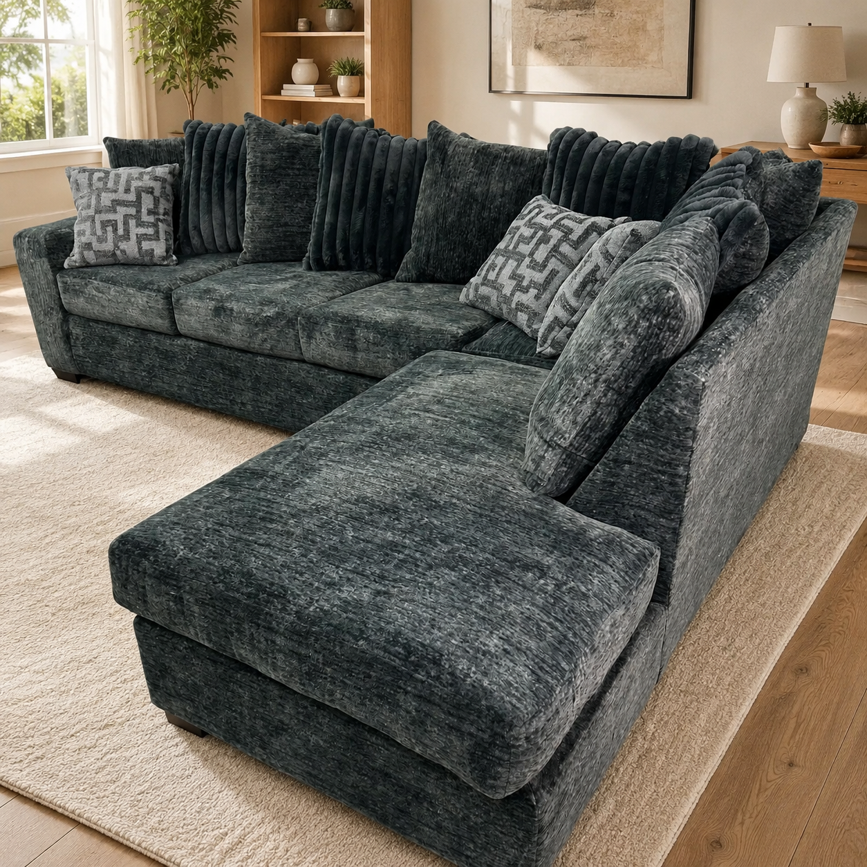 Galactic 2-Piece Sectional in Dark Gray in an inviting contemporary living room