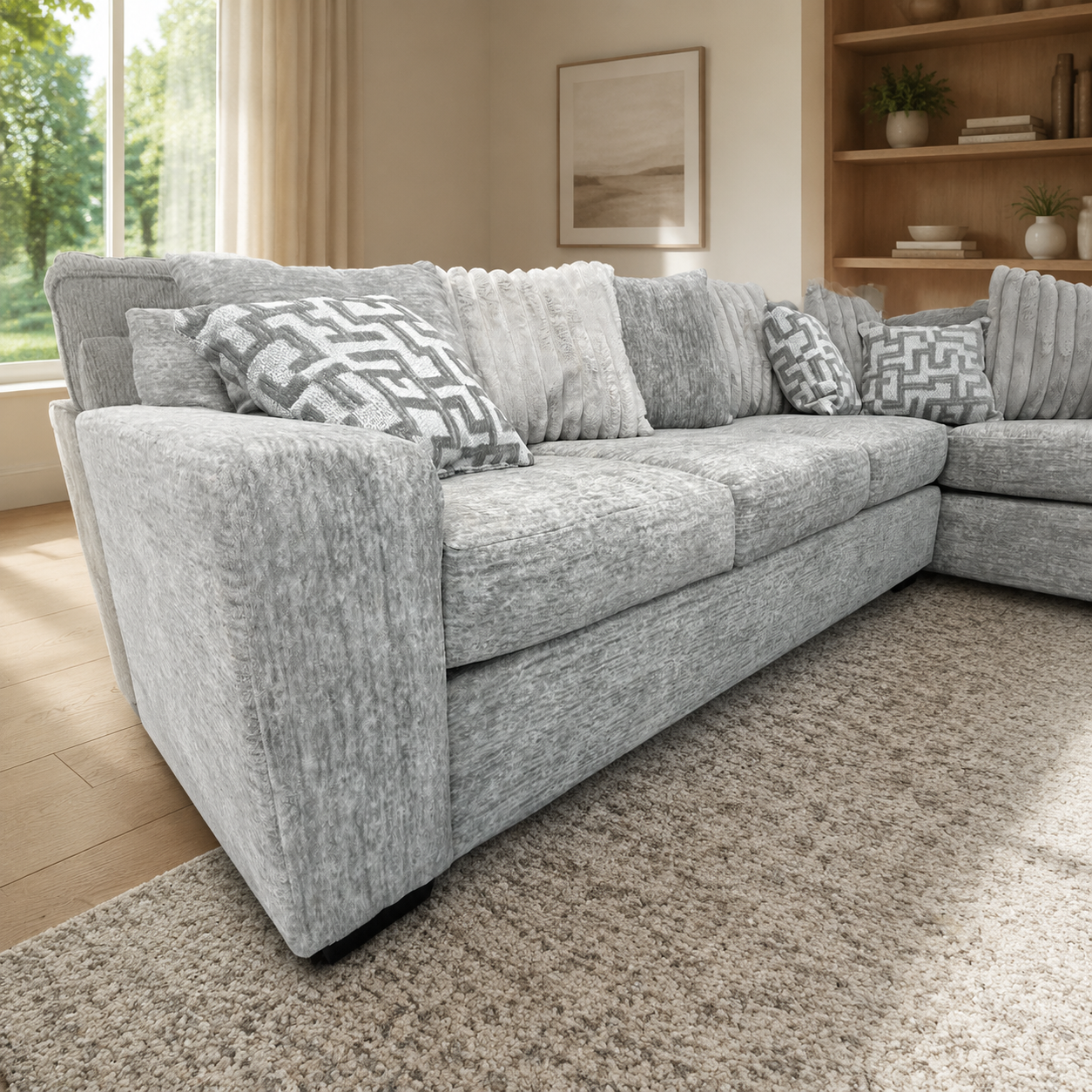 Galactic 2-Piece Sectional in Light Gray in an inviting contemporary living room