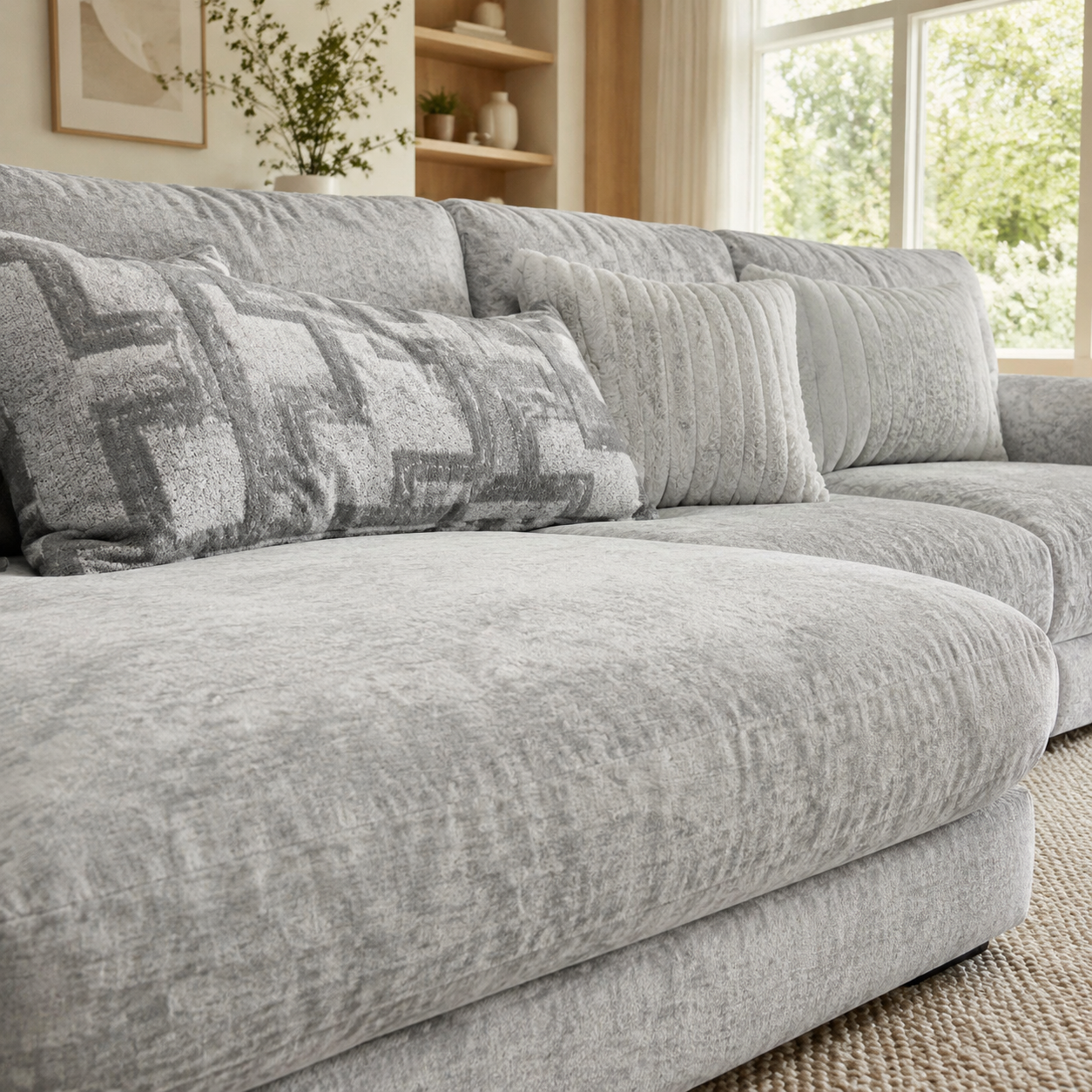 Galactic 2-Piece Sectional in Light Gray in an inviting contemporary living room
