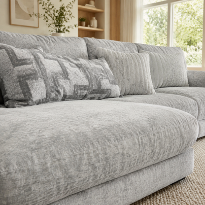 Galactic 2-Piece Sectional in Light Gray in an inviting contemporary living room